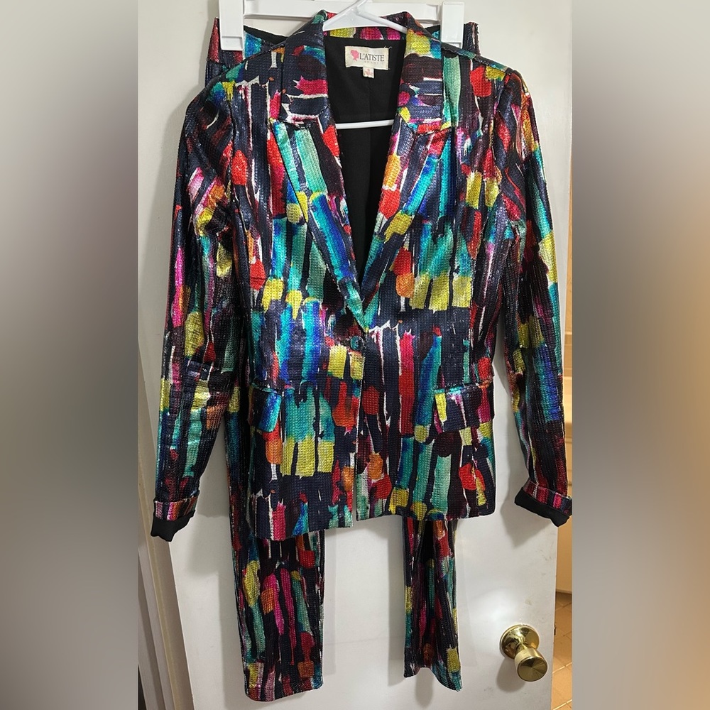 2 piece multi-color pant suit